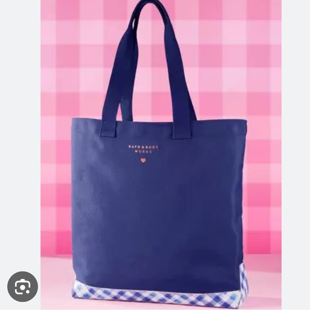 Bath & Body Works Navy and Blue Gingham Tote